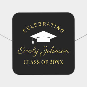 Elegant Black and Gold Custom 2024 Graduation Square Sticker