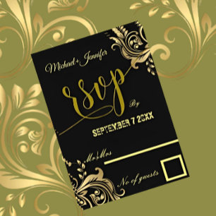 Elegant Black And Gold Custom Design Wedding RSVP Card