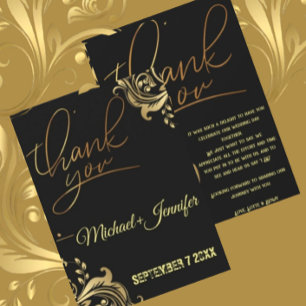 Elegant Black And Gold Custom Wedding  Thank You Card