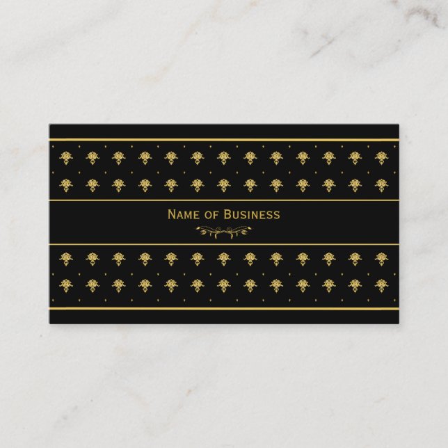 Elegant Black And Gold Damask Business Card (Front)