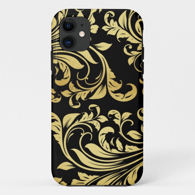 Elegant Black and Gold Damask floral pattern Case-Mate iPhone Case (Back)