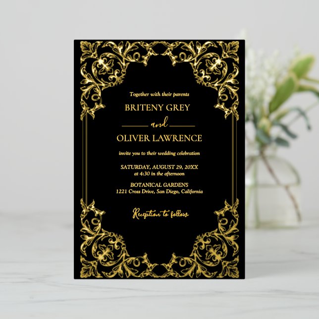 Elegant Black and Gold Damask Wedding (Standing Front)