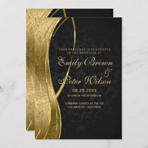 Elegant Black And Gold Damask Wedding Invitation