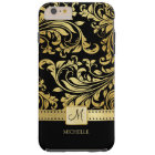 Elegant Black and Gold Damask with Monogram