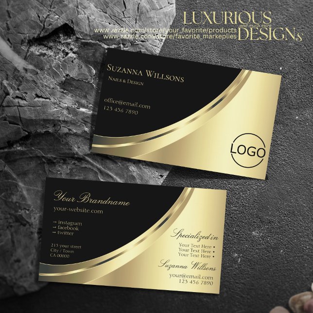 Elegant Black and Gold Decor with Logo Luxurious Business Card (Creator Uploaded)