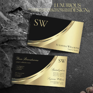 Elegant Black and Gold Decor with Monogram Luxury Business Card