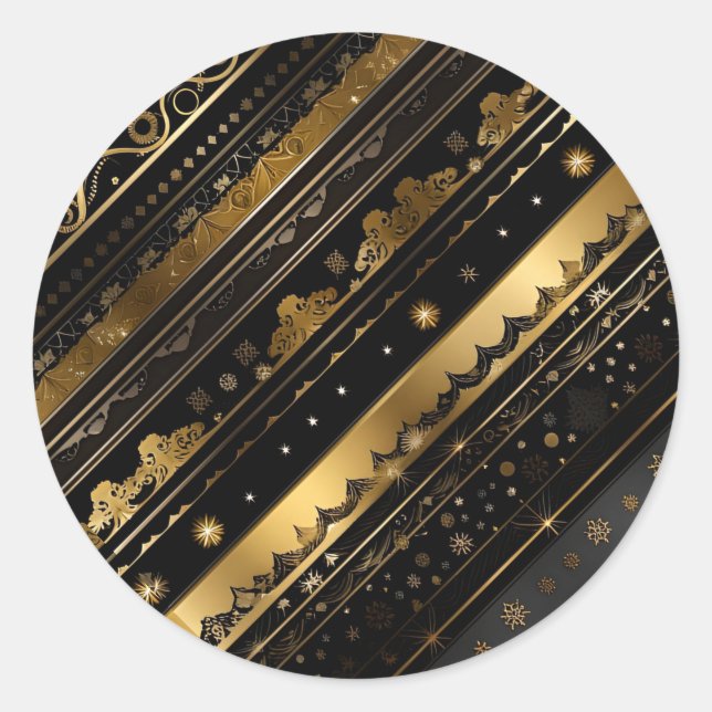 Elegant Black And Gold Diagonal Striped   Classic Round Sticker (Front)