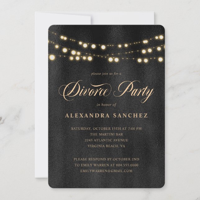 Elegant Black and Gold Divorce Party  Invitation (Front)