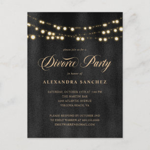 Elegant Black and Gold Divorce Party Invitation Postcard