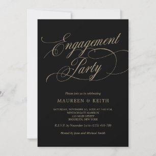 Elegant black and Gold Engagement Party Invitation