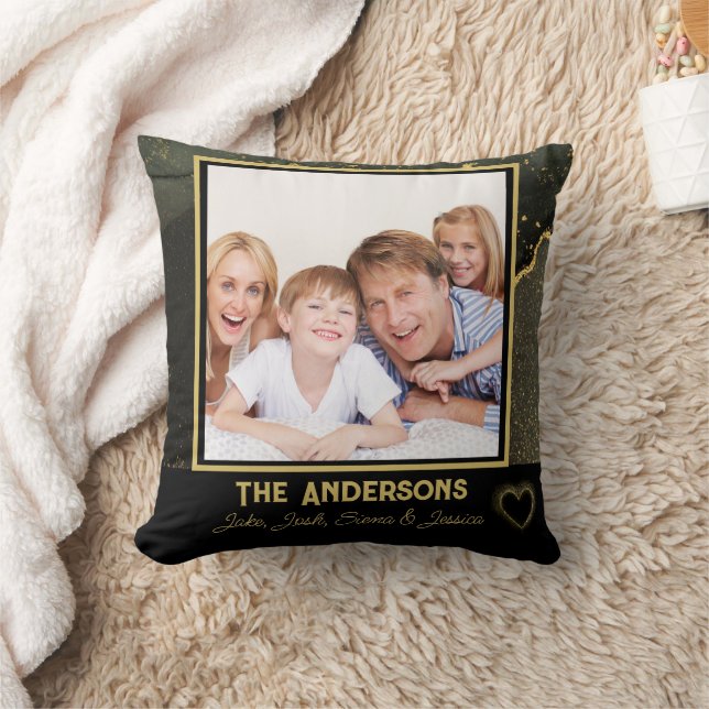 Elegant black and gold Family name and photo  Cushion (Blanket)