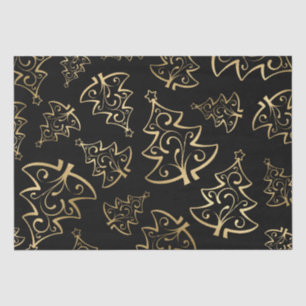Elegant Black and Gold Faux Foil Christmas Tree Tissue Paper