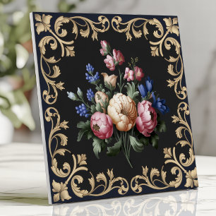 Elegant Black and Gold Floral Baroque Tile