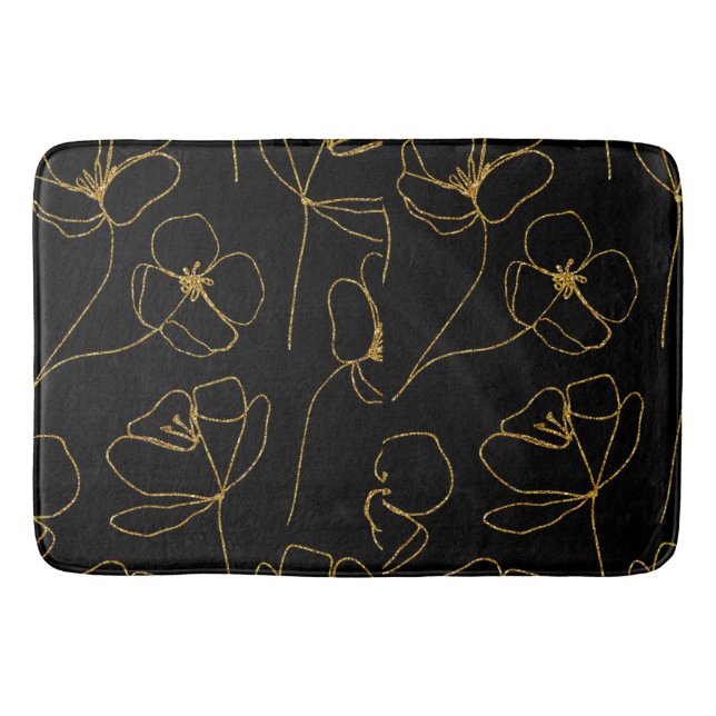 Elegant Black and Gold Floral   Bath Mat (Front)