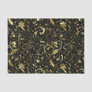 Elegant Black And Gold Floral Damasks Tissue Paper
