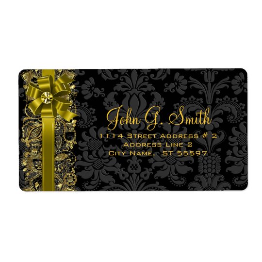 Elegant Black And Gold Floral DamasksAnd Lace Shipping Label