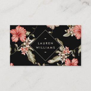 Elegant Black and Gold Floral Pattern Business Card
