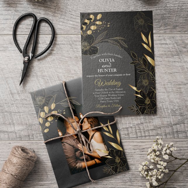 Elegant Black and Gold Floral Photo Wedding  (Creator Uploaded)