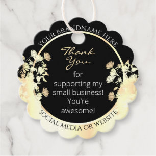 Elegant Black and Gold Floral Product Packaging Favour Tags