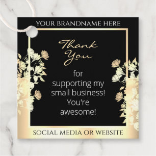 Elegant Black and Gold Floral Product Packaging Favour Tags