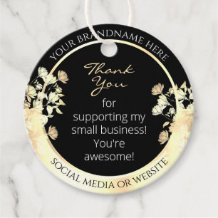 Elegant Black and Gold Floral Product Packaging Favour Tags