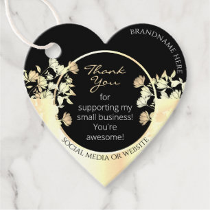 Elegant Black and Gold Floral Product Packaging Favour Tags