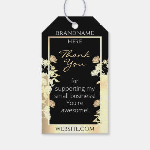 Elegant Black and Gold Floral Product Packaging Gift Tags