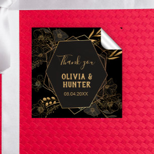 Elegant Black and Gold Floral Thank you Square Sticker
