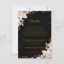Elegant Black and Gold Floral Wedding Details Card