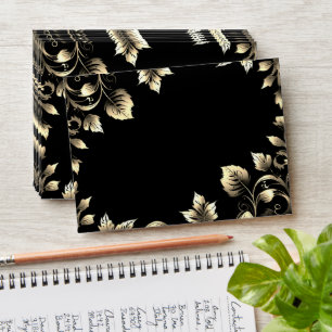 Elegant Black and Gold Floral Wedding  Envelope