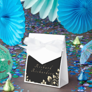 Elegant Black and Gold Floral Wedding Favour Box