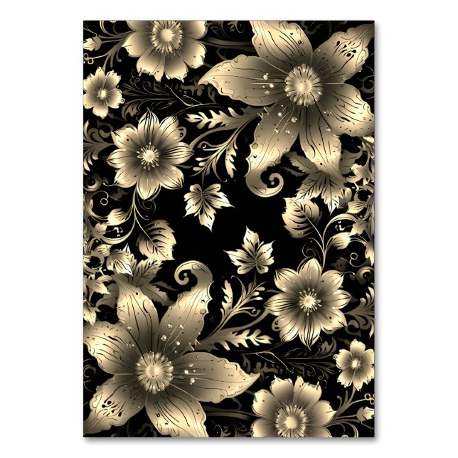 Elegant Black and Gold Floral Wedding  Table Number (Back)