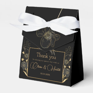Elegant Black and Gold Floral wedding Thank you  Favour Box