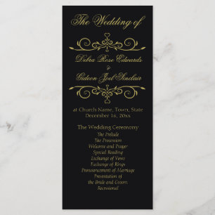 Elegant Black and Gold Flourish Wedding Program Programme