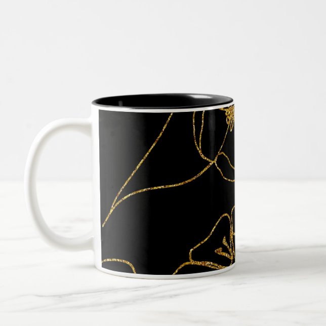 Elegant Black and Gold  Flower  Two-Tone Coffee Mug (Left)