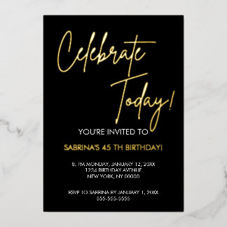 Elegant Black and Gold Foil Birthday Invitation