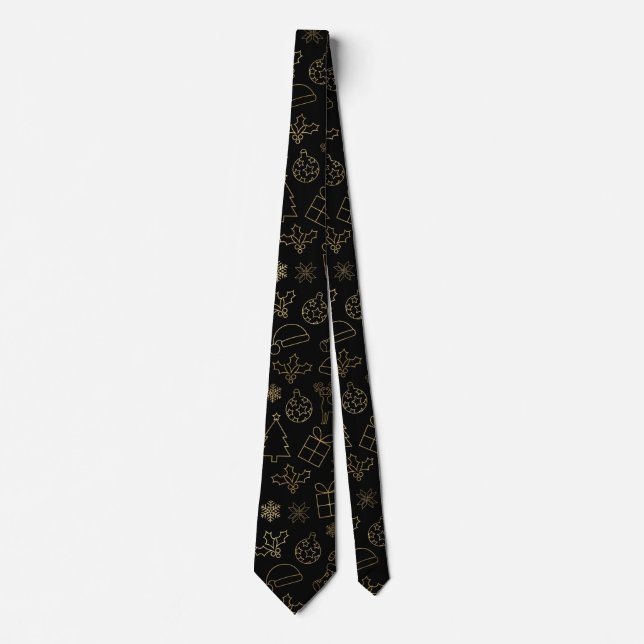 Elegant Black and Gold Foil Christmas Pattern Tie (Front)