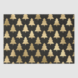 Elegant Black and Gold Foil Christmas Tree Pattern Tissue Paper