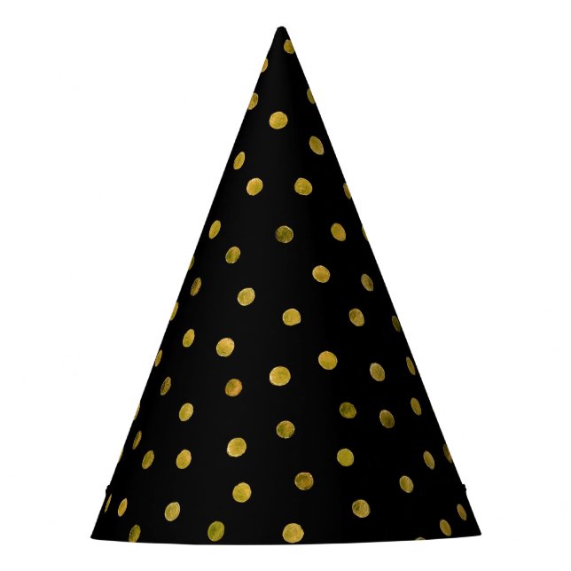 Elegant Black And Gold Foil Confetti Dots Party Hat (Front)