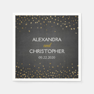 Elegant Black and Gold Foil Confetti Wedding Napkin