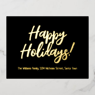 Elegant Black and Gold Foil Happy Holidays Foil Holiday Postcard