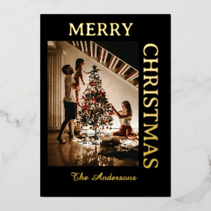Elegant Black and Gold Foil Holiday Photo Card
