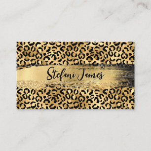 Elegant Black and Gold Foil Leopard Brush Stroke Business Card