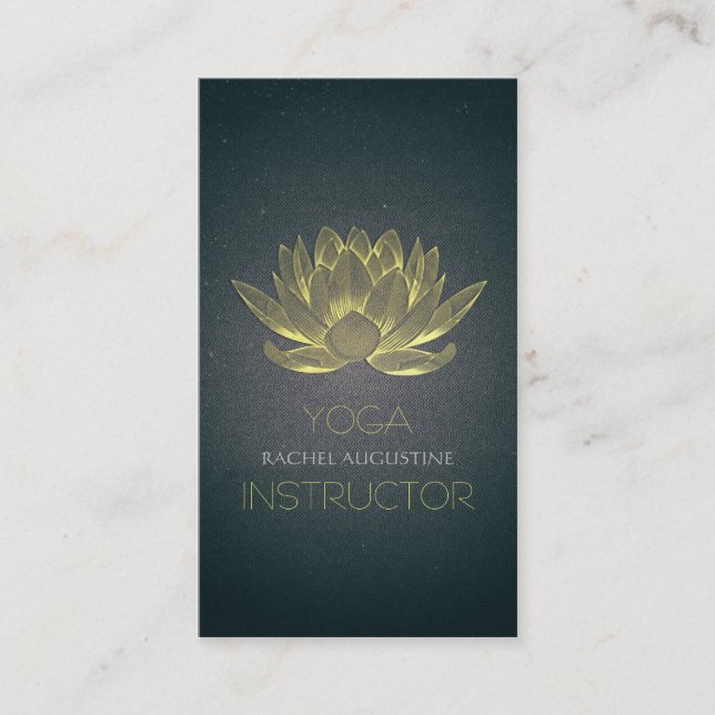 Elegant Black and Gold Foil Lotus Yoga Instructor Business Card (Front)