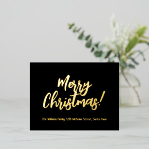 Elegant Black and Gold Foil Merry Christmas Holiday Postcard