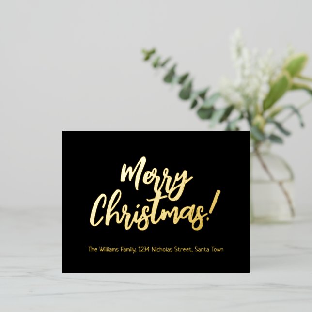 Elegant Black and Gold Foil Merry Christmas Holiday Postcard (Standing Front)