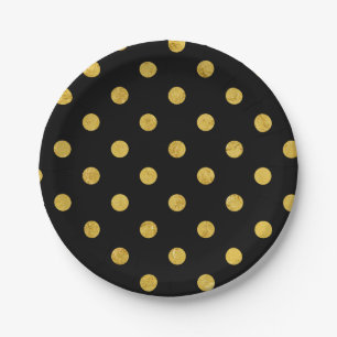 Elegant Black And Gold Foil Polka Dot Pattern Paper Plate