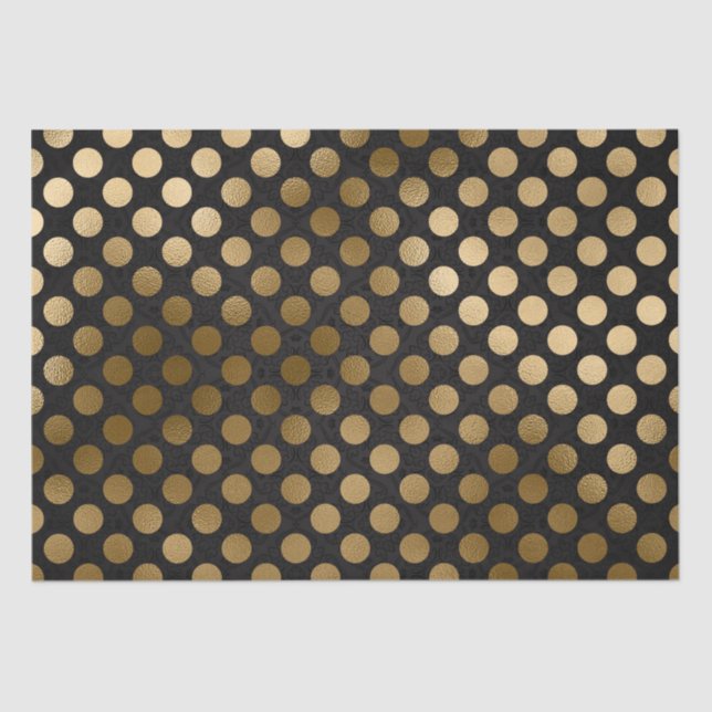 Elegant Black and Gold Foil Polka Dots Pattern Tissue Paper (Front)
