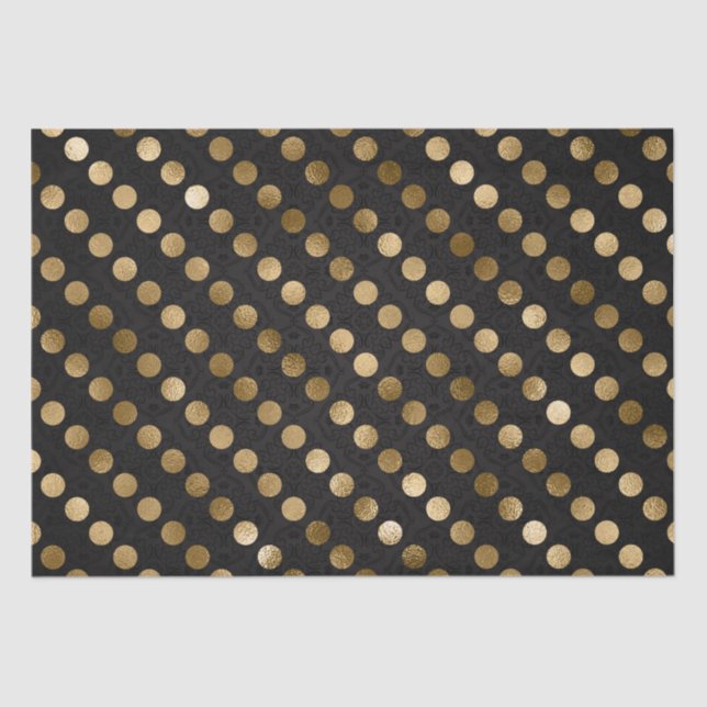 Elegant Black and Gold Foil Polka Dots Pattern Tissue Paper (Front)