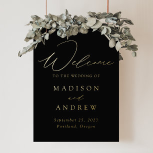 Elegant Black and Gold Foil Script Wedding Welcome Foil Prints
